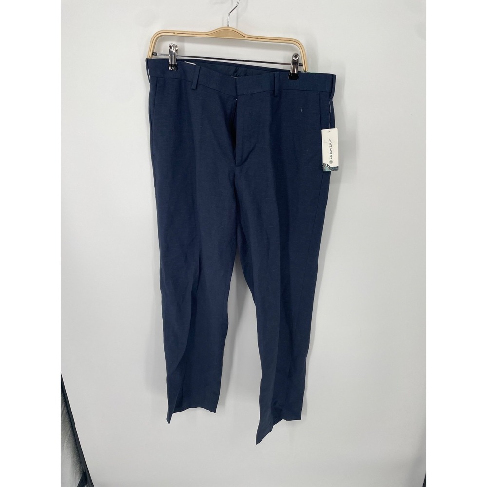 Cubavera Dress Pants Mens 34x30 Blue Linen Blend Flat Front Straight Leg NWT